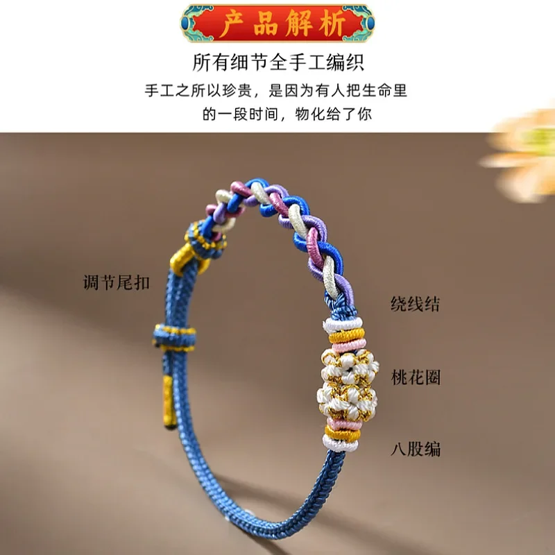 Hand-woven Twelve Constellations Red Rope Bracelet Can Wearable Gold Lucky Beads DIY Lovers Hand Rope Twist Eight-strand Braid