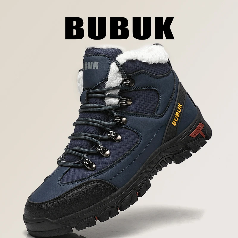 

Мужские зимние ботинки Bubuk на плюшевой подкладке большого размера, прочная, нескользящая тяговая подошва, на флисовой подкладке для тепла, подходит для походов и повседневной носки, зимние ботинки, уличная альпинистская обувь, треккинговая обувь