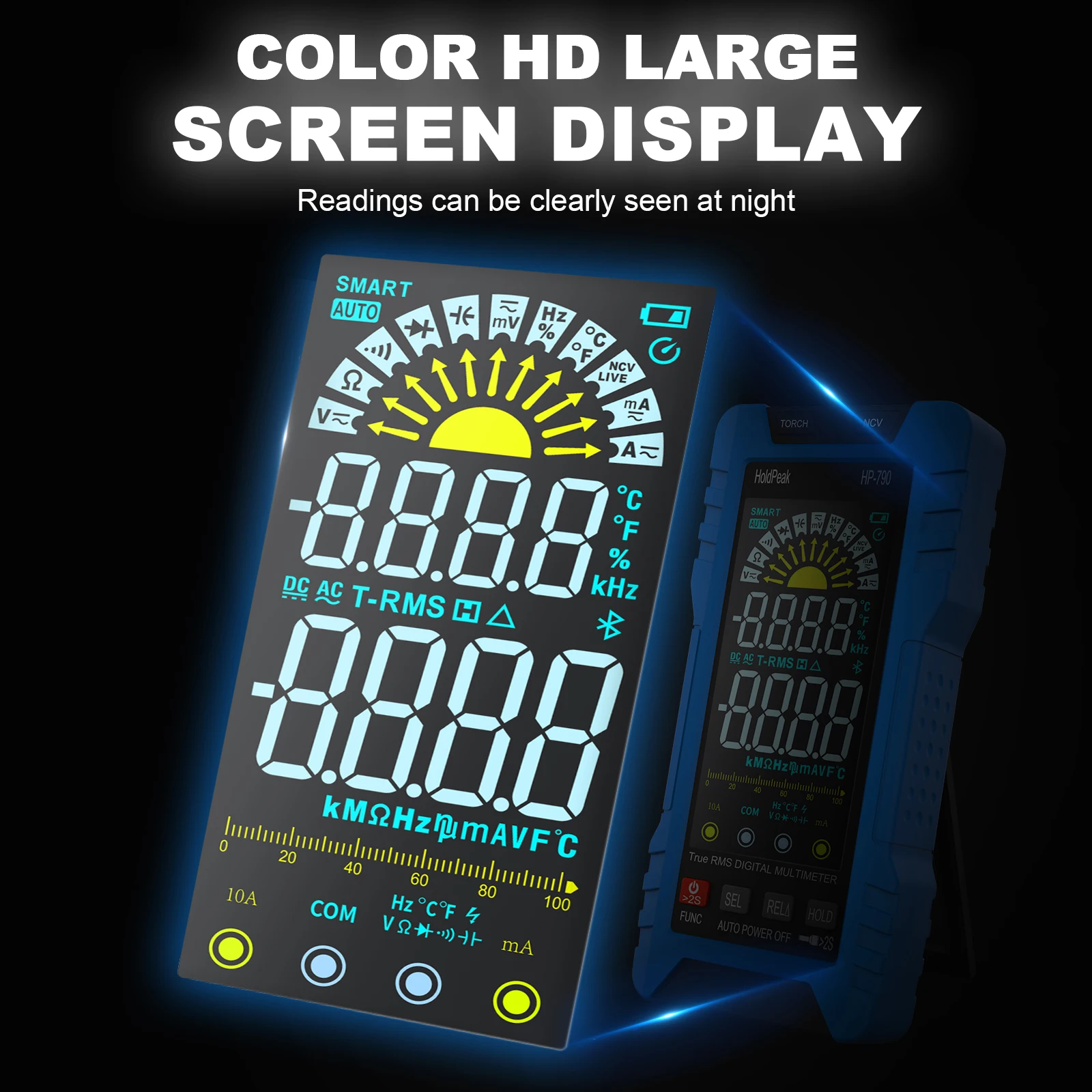 True Colour Screen Key Digital Multimeter, HP-790B For AC/DC Voltage & Current, Capacitance Detection, With Auto-Range Function