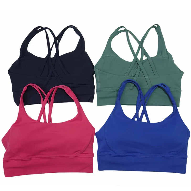 Ladies gather tight fitting sports yoga bra high-intensity fitness running cycling push ups gather cross back soft women's bra