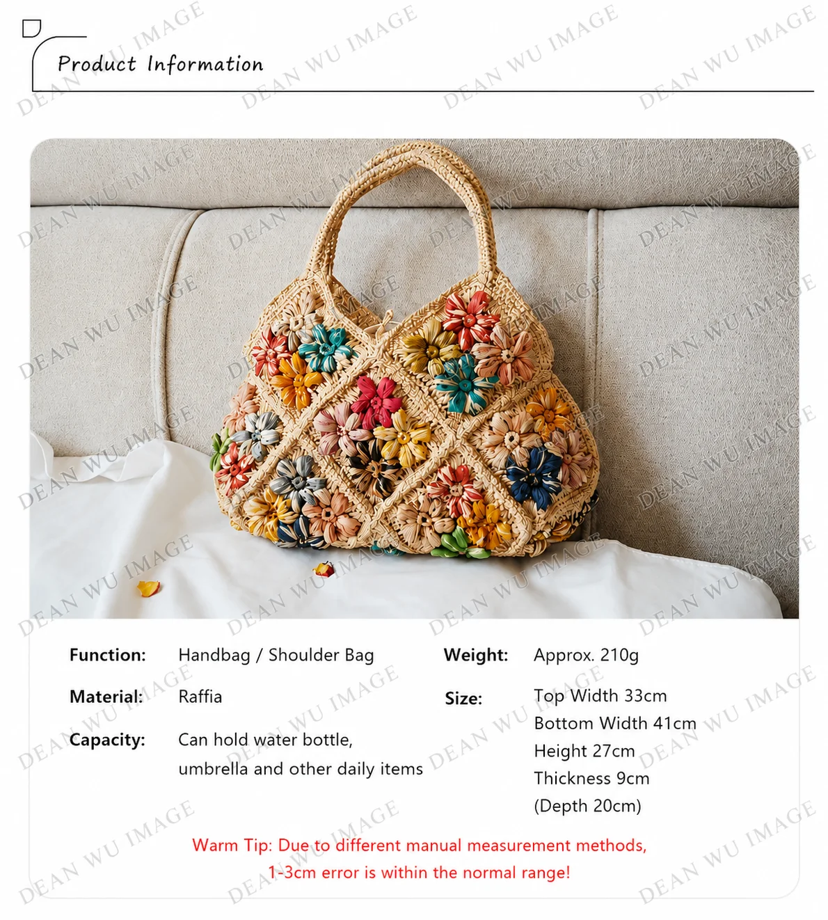 Handmade Crochet Raffia Flower Bag Women, Vintage Boho Tote Handbag, Summer Beach Woven Shoulder Bag
