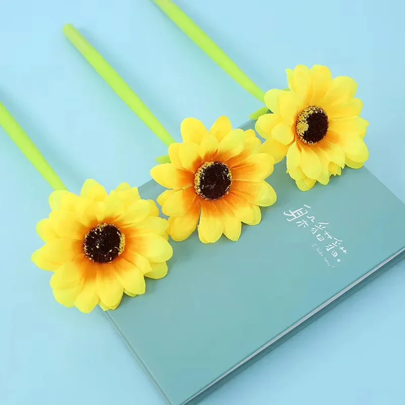 16PCS Korean Version Of The Sunflower Silica Gel Pen Creative Simulation Chrysanthemum Sunflower Soft Pen Stationery Gel Pens