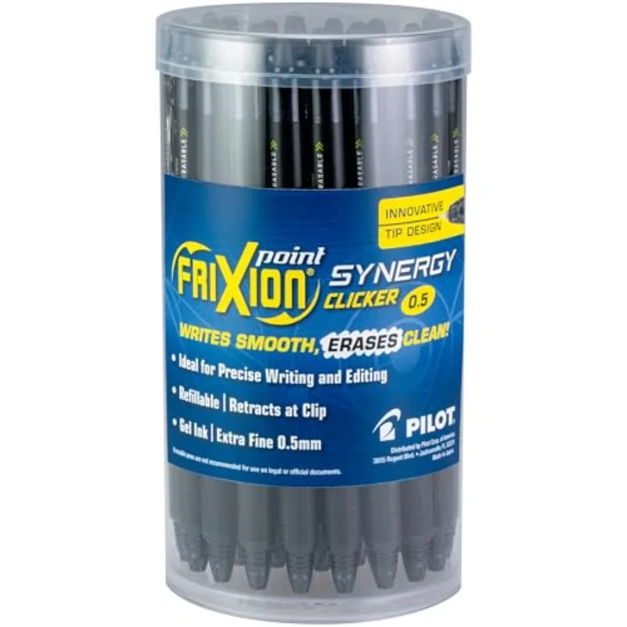 

FriXion Synergy Retractable Clicker Erasable Gel Ink Pens 0.5mm Extra Fine Point Black Ink 25ct Tub