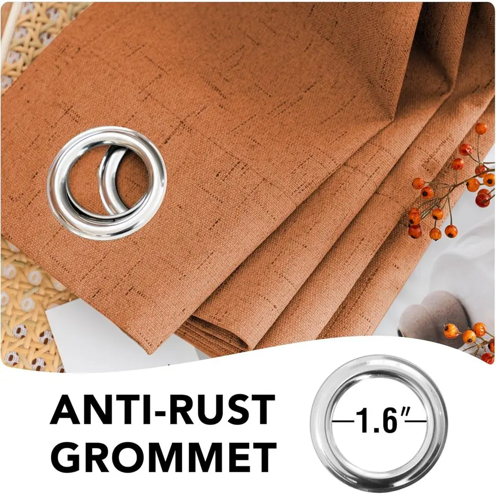 Thermoisolierte Vorhänge aus orangefarbenem Leinen, 52 x 96, Volllichtblock, 2-teiliges Set für Schlafzimmer und Wohnzimmer