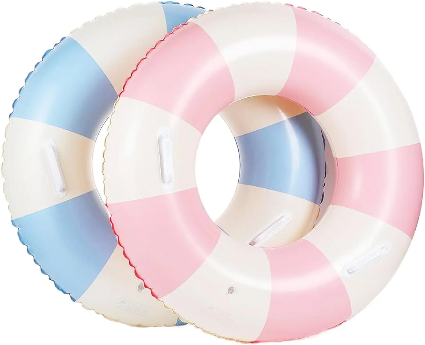 Flutuadores de piscina infláveis para adultos, 2 pacotes listrados, tubos de piscina, anéis de natação com alças, flutuador de piscina inflável para natação