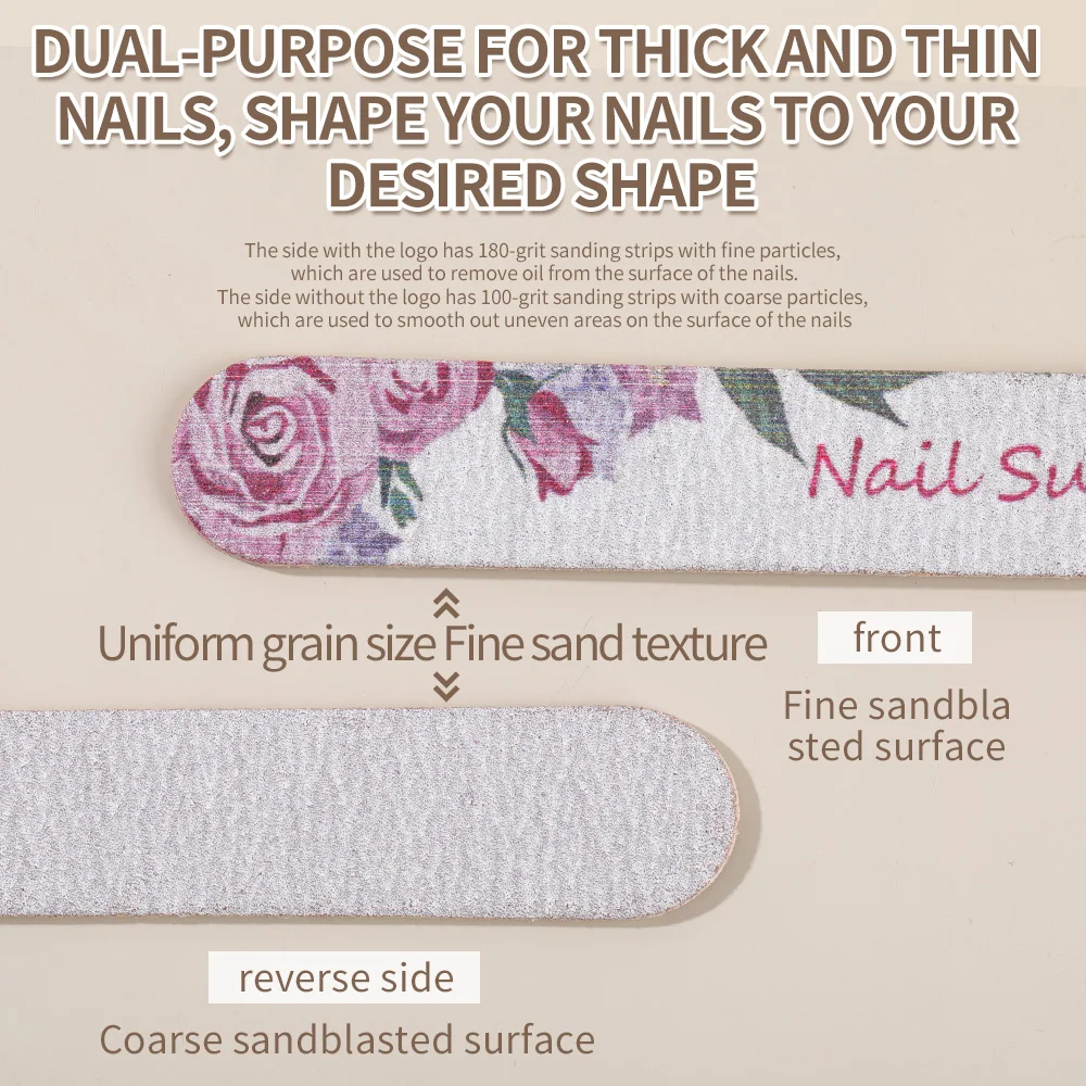 ตะไบเล็บลายดอกไม้ สำหรับมืออาชีพ 180/240 สองด้าน กระดาษทรายแข็งแรง พร้อมหัวเพชร สำหรับตัดแต่งเล็บ