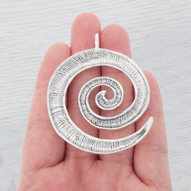 2 x Silver Color Large Swirling Vortex Infinite Symbol Hammered Pendant For Retro Necklace DIY Jewelry Making Accessories