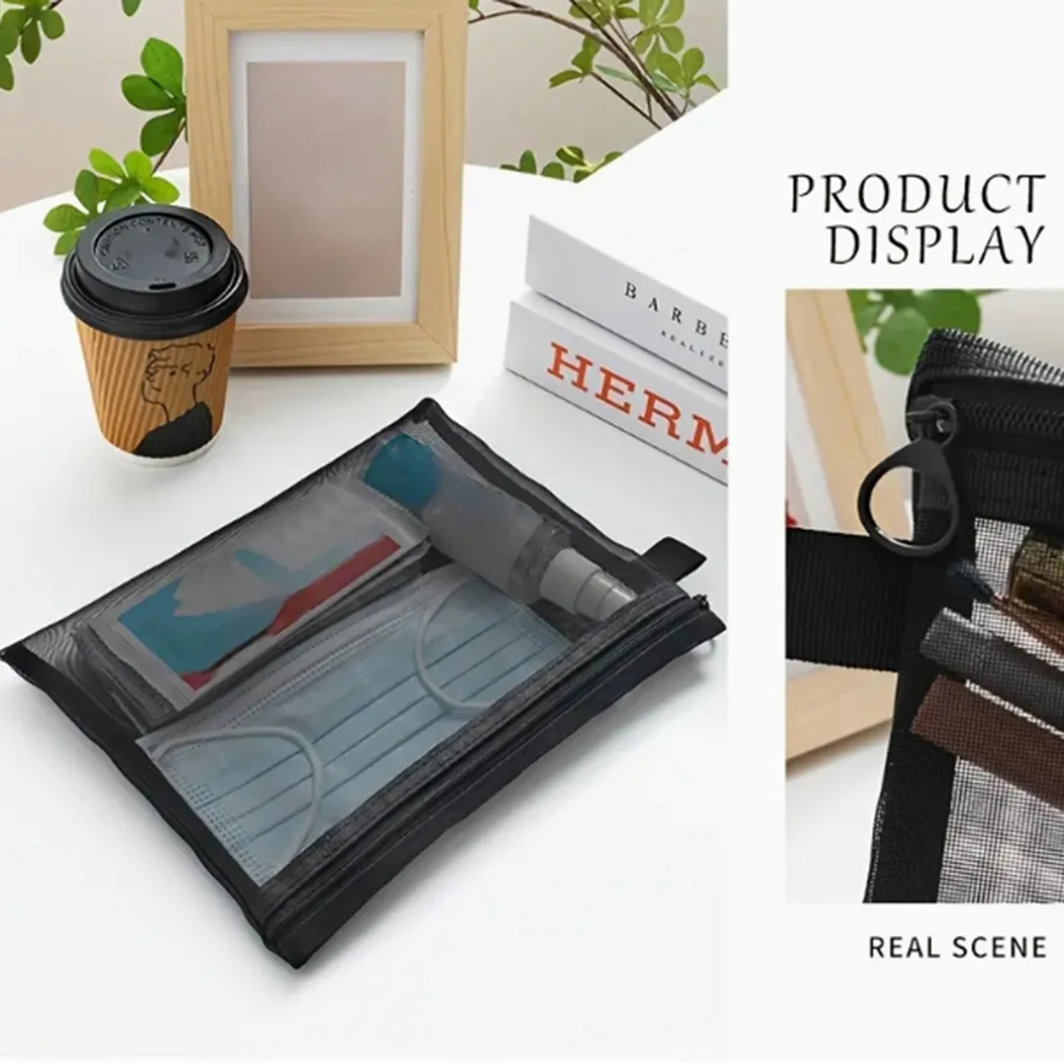 Einfache Reise-Kosmetiktasche aus Netzstoff, Große Toilettenartikel-Aufbewahrungstasche, Tragbare Make-up-Tasche für Geschäftsreisen, 1 Stück – Detail 9