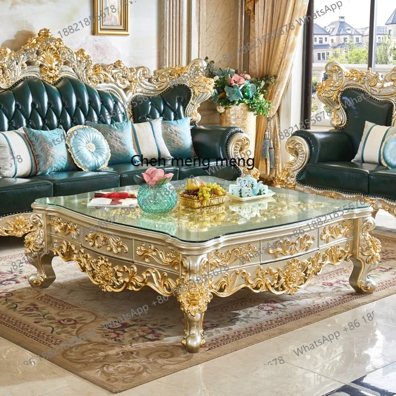 

Щедрая вилла в европейском стиле для гостиной, полностью резьба по цельному дереву, цветочный пояс, стеклянный журнальный столик, шампанское, золото, квадрат 1,5 м