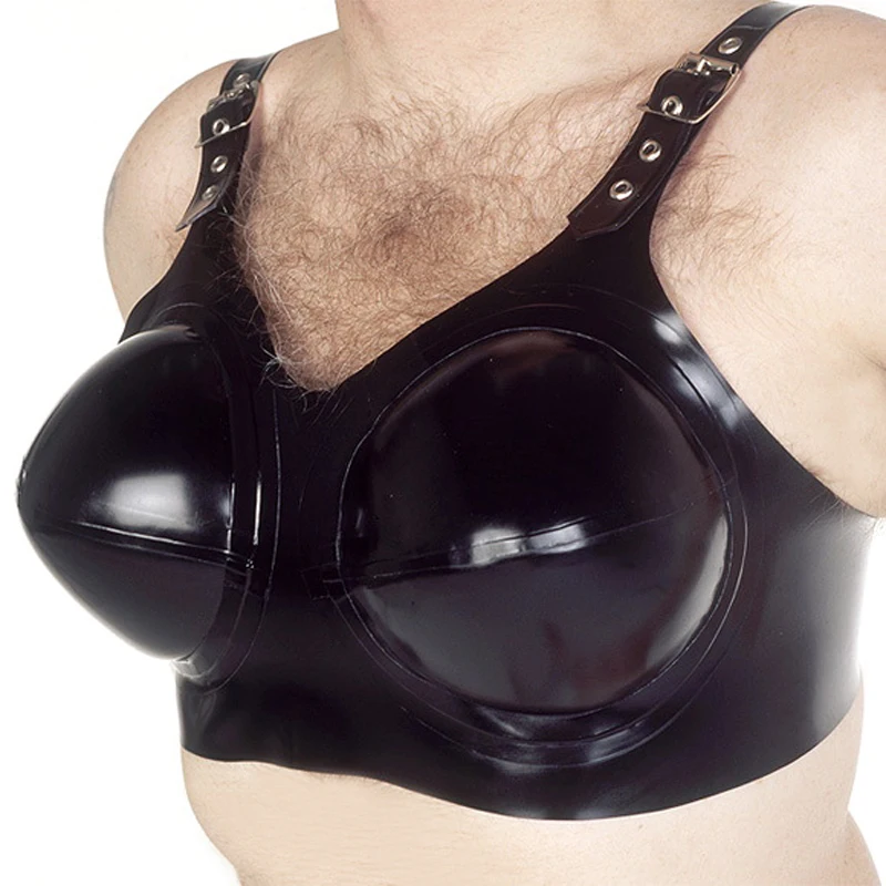 Black Sexy Latex Bras With Inflatable Bust Rubber Crop Top Shirts Belts Lingerie Brassieres YF-0342