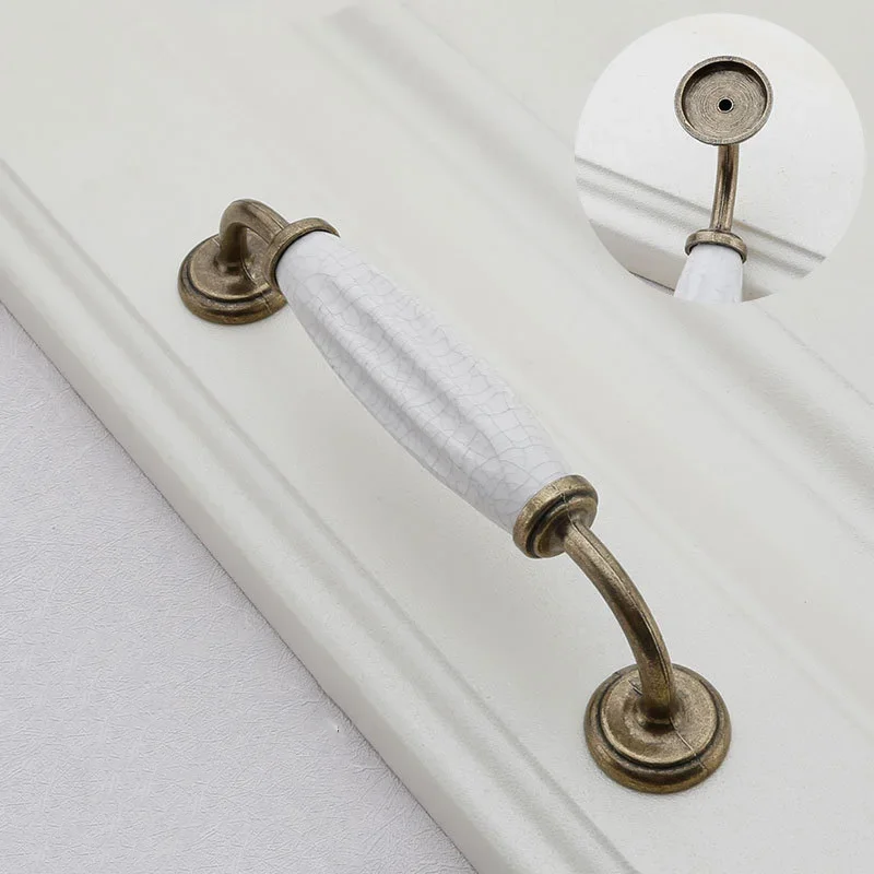 96mm-128mm European Crack Ceramic Cabinet Drawer Handle Antique Ceramic Wardrobe Door Pull Knob  Furniture Drawer Pull Handle