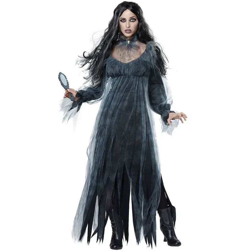 Horror Cosplay Witch Women Scary Zombie Vampire Halloween Carnival Costume Spooky Ghost Medieval Hooded Cape Day of The Dead