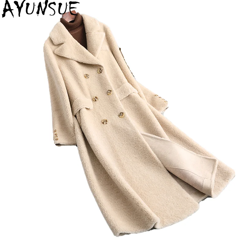 AYUNSUE 100% Naturalne Wełniane Płaszcze Damskie Jesień Zima Kożuch Damski Eleganckie Nowości w Odzieży Wierzchniej 2025 Abrigo Mujer