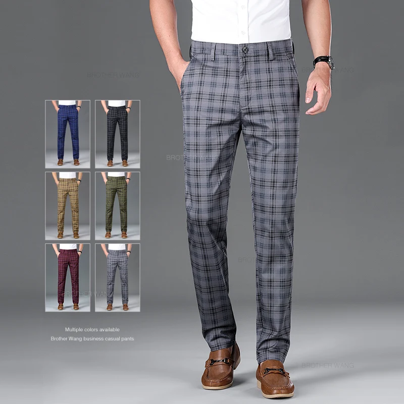 Spring Classic Men\'s Slim Fit Cotton Plaid Casual Pants Classic Style Business Fashion Stretch Trousers Male Brand Clothes