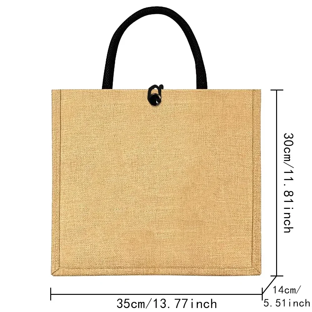 Linen Bag Button Handbag Organizer Storage Jute Tote Bags Imitation Cotton Shopping Women Handgrip Portable Ｇold Printing Series