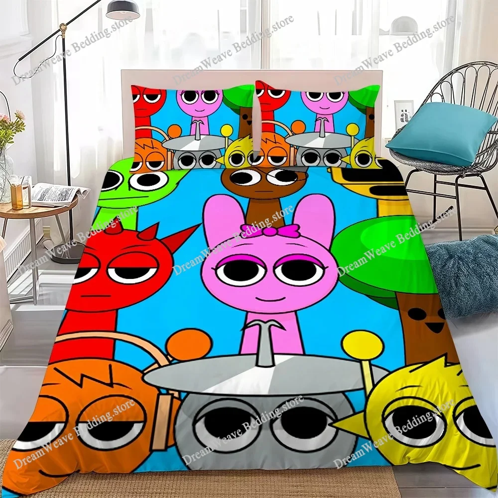 

Cartoon S-Sprunki Pattern Duvet Cover Set Home Style Bedding Soft Laundry Cotton Bed Student Dormitory Gift