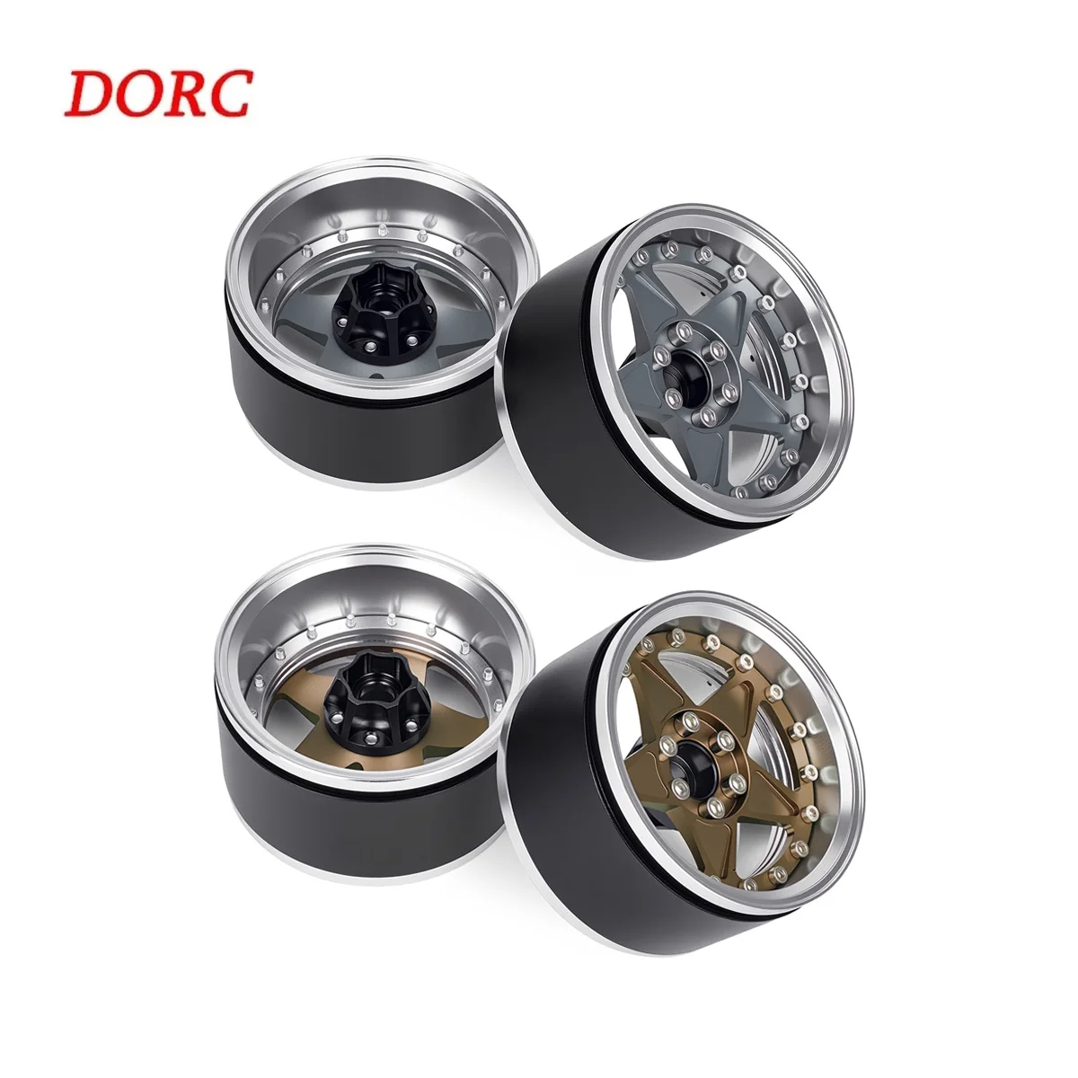 4 Stück Aluminiumlegierung Beadlock-Räder Felgen, 2,2 Zoll 12mm Sechskant für 1/10 RC Crawler Axial SCX10 TRX4 TRX6 D90