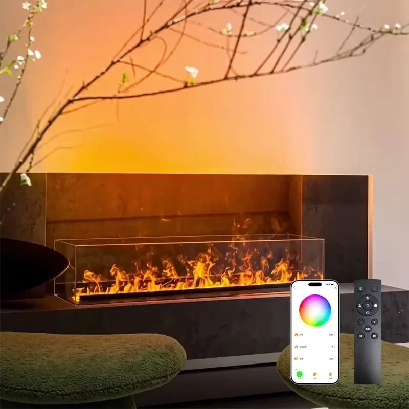 for Tuya Smart 3D Steam Humidifier Electric Fireplace 1500mm Remote Multi-Color Vapor Flame CE Custom Size