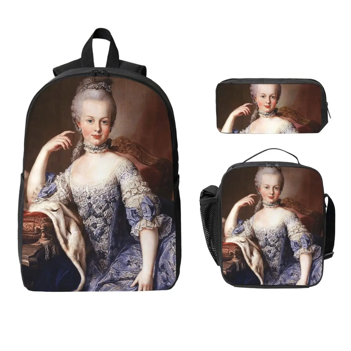 

Portrait Of Marie Antoinette Martin Va Backpack BookBag School Bag Laptop Shoulder Bags 3ps Insulated Lunch Bag Pencil Case
