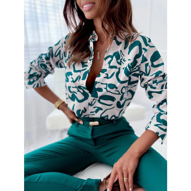 الربيع الصيف الأزهار طباعة طويلة Sve المرأة irt 2023 جديد Sle البوليستر مطاطا الألياف عبر الحدود Faion بلوزة للسيدات