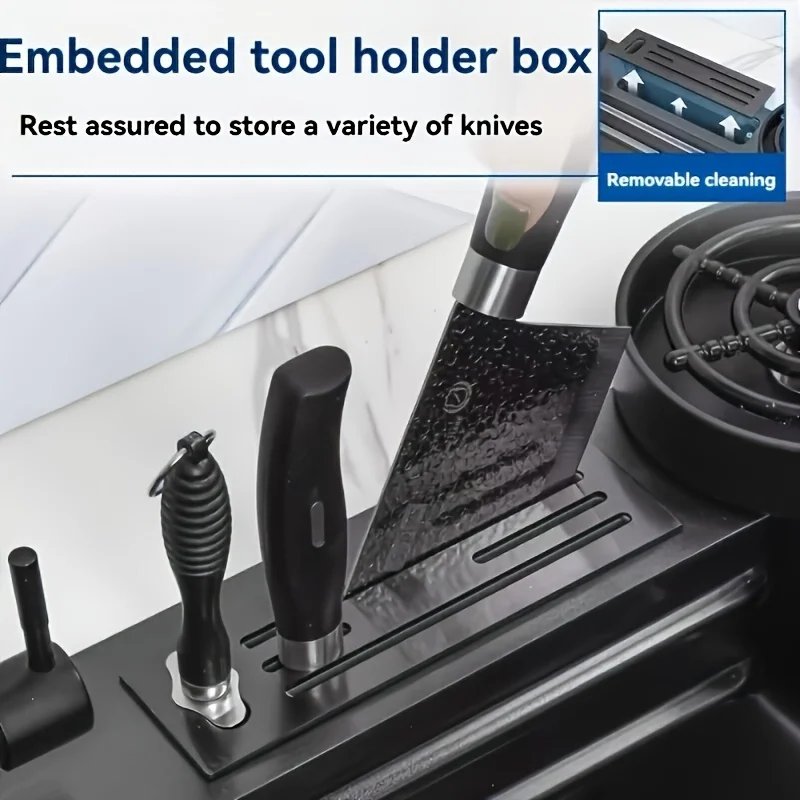 Modern Double Bowl Kitchen Sink – Stainless Steel Undermount with Fast Drainage, Tool Holder & Waterfall Rinse