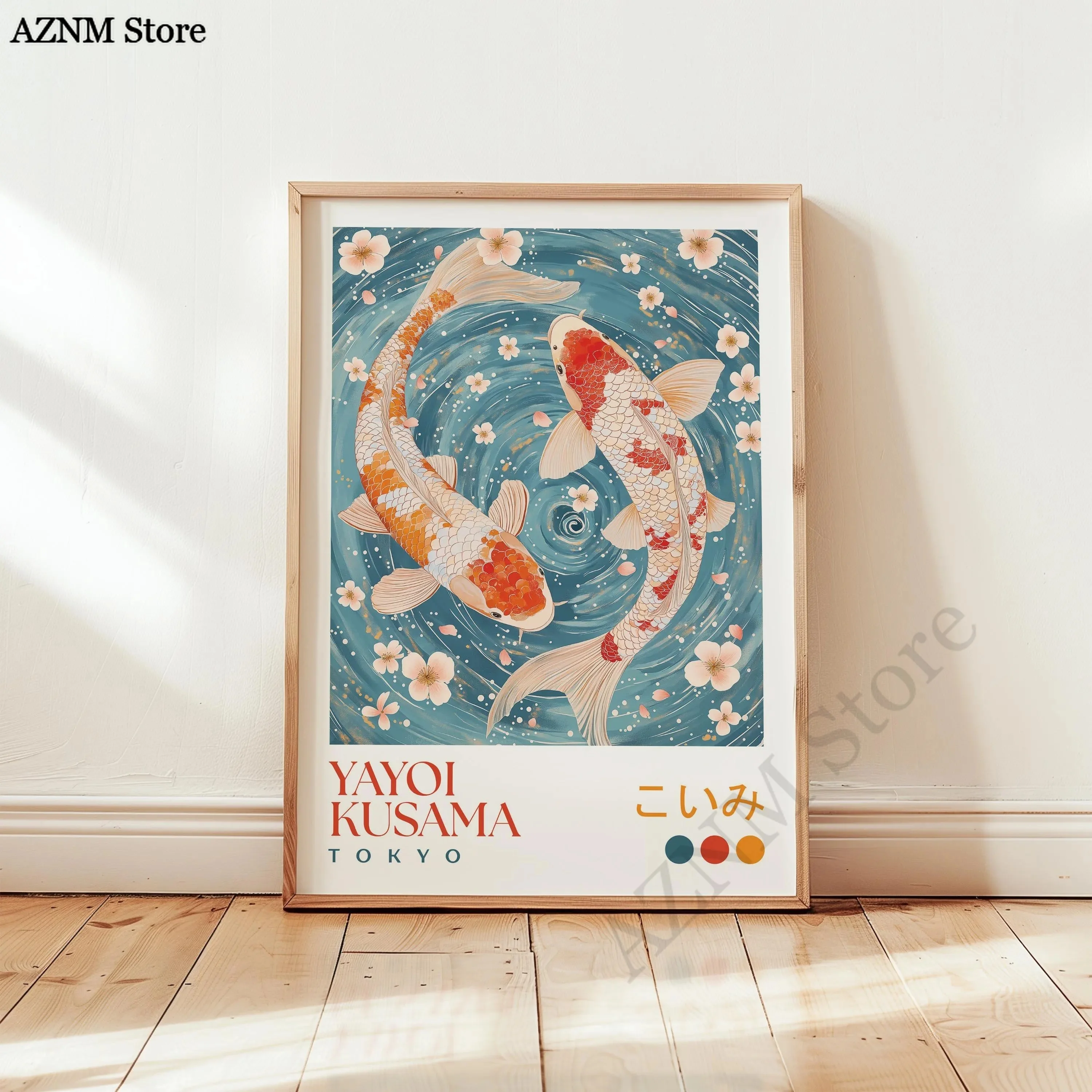 Retro Yayoi Kusama Fliegender Kranich Koi-Fisch-Druck: Modernes japanisches Kunstposter im japanischen Stil, Heimdekoration, Poster, Heimdekoration