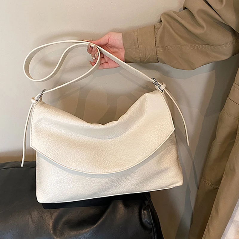 Large Capacity Women\'s Bag Leather Solid Color Shoulder Bag Daily Commute Shopping Crossbody Bag
