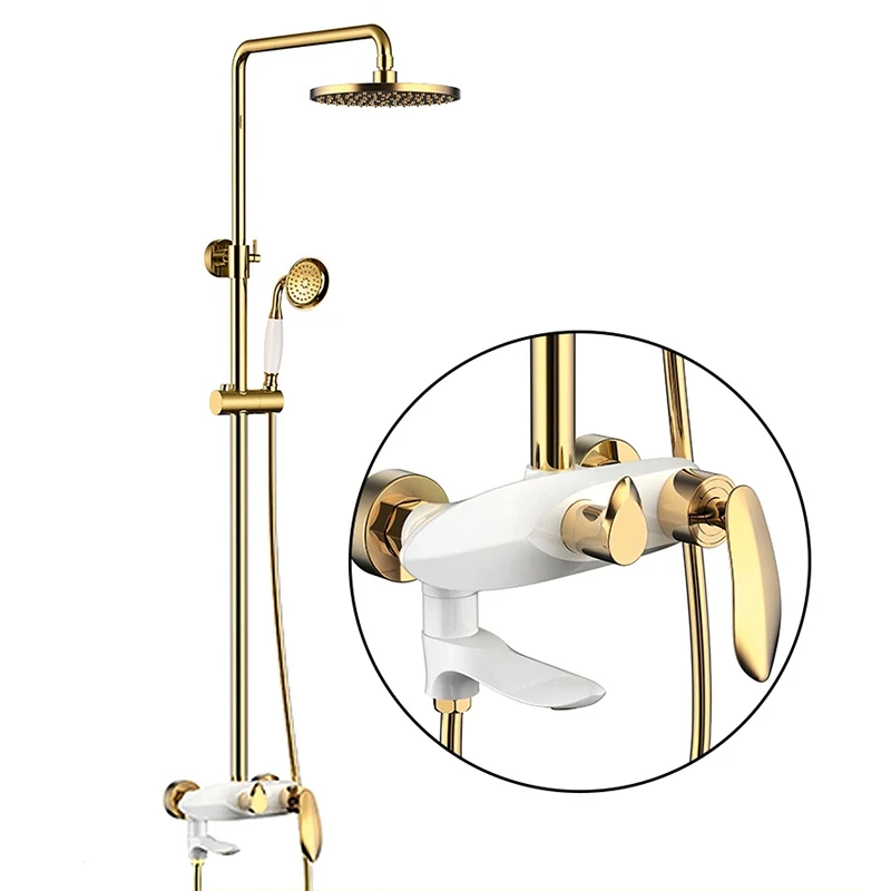 

Shower Faucet Brass Black Wall Mounted Bathtub Faucet Rain Shower Head Square Handheld Slid Bar Bathroom Mixer Tap Set 877525R