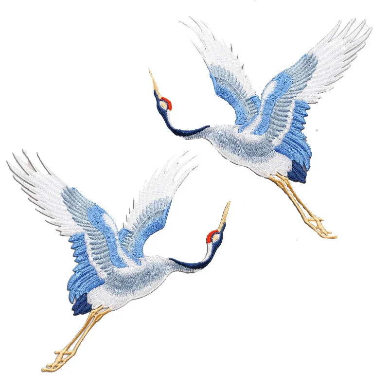 Crane embroidery Iron-on stickers Chinese elegant style Garment Fabric patch F T-shirt Bedcloths pillow Curtain home cloth decor