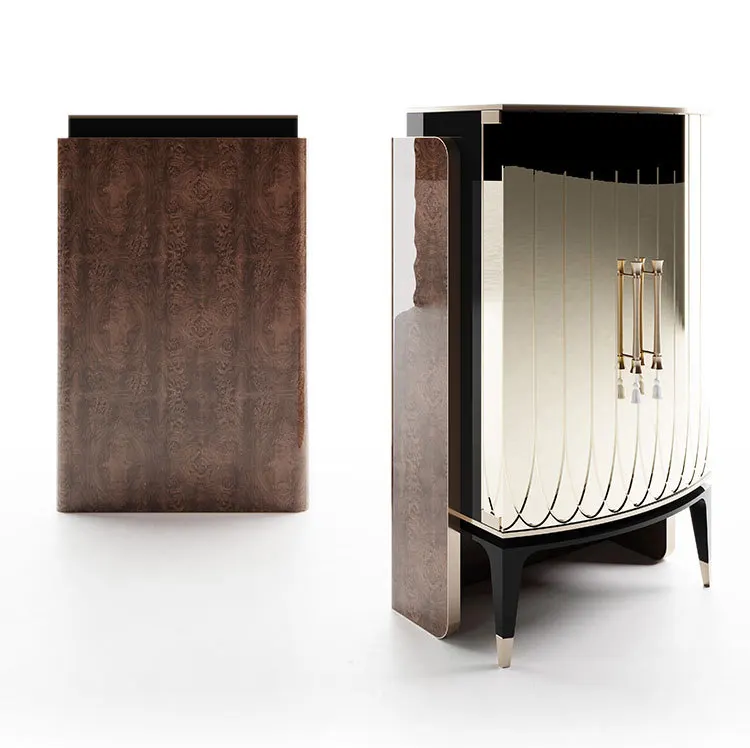 Light luxury high-end wine cabinet designer villa large flat floor living room dining side cabinet solid wood against the wall