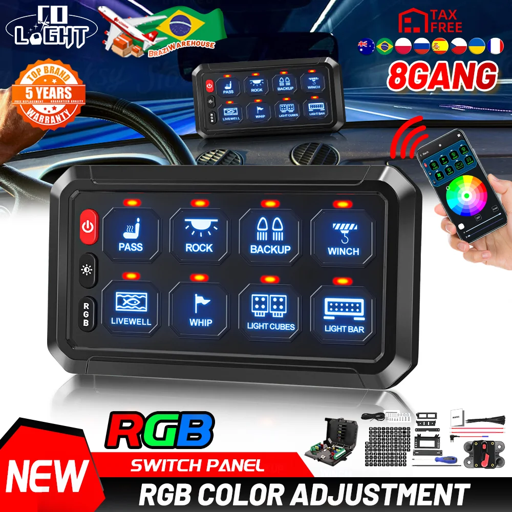 COLIGHT RGB 8 Gang Switch Panel 12V 24V 12 Gang Switch Panel Bluetooth APP Control for Car Truck SUV RV Camper Van Offroad