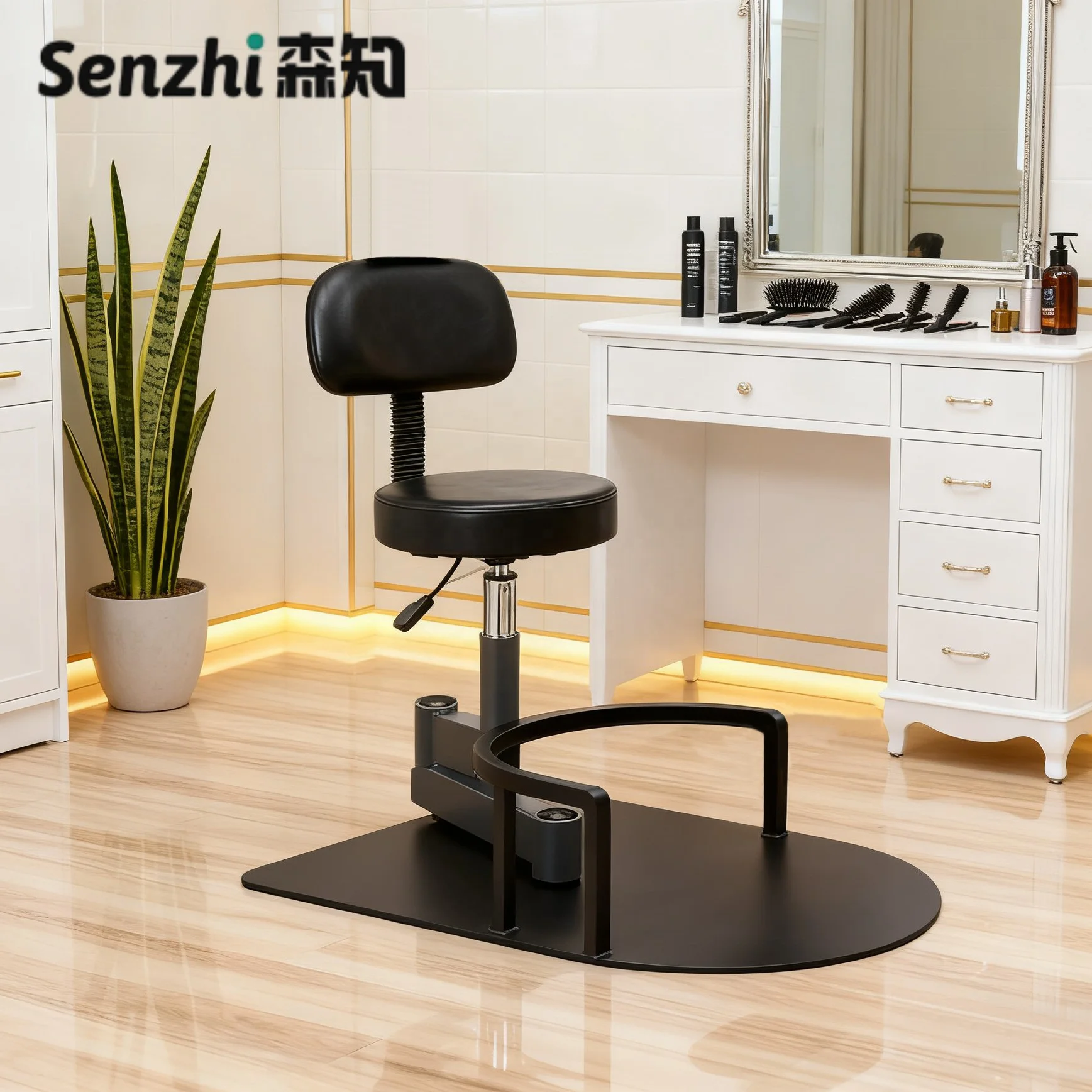 New Gold Hair Salon Adjustable Barber Cutting Stool Rotating Hairdresser Chair with Wheels Salon Technician Chair Swivel Stool