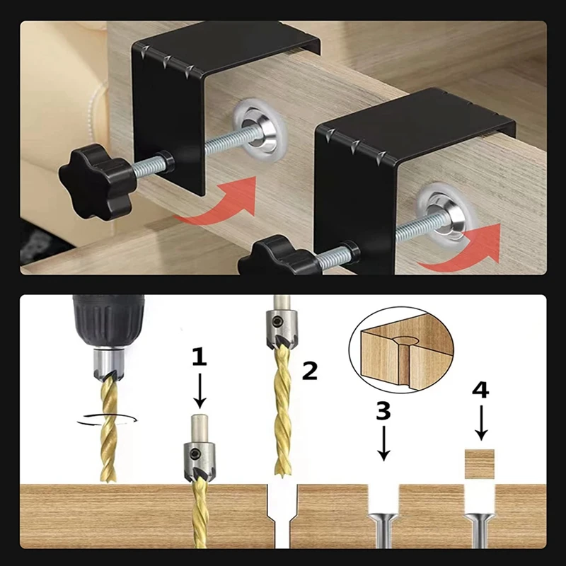 4 قطعة أجهزة الخزانة C المشبك العالمي الأسود لتركيب باب خزانة النجارة مع مجموعة لقمة ثقب غاطسة