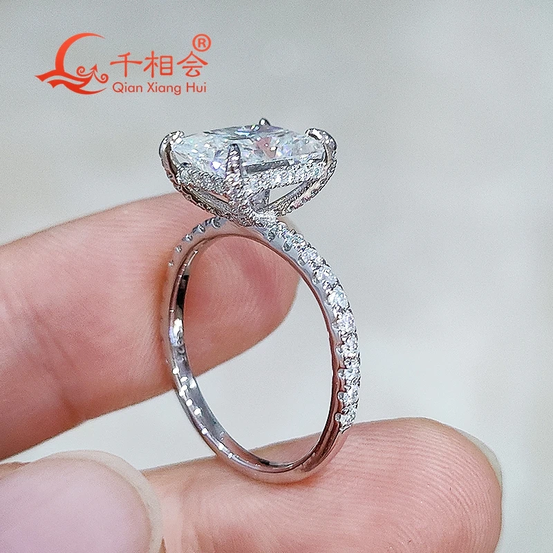 3ct Radiant Cut D Color VVS Moissanite Half Eternity Ring 7x9mm 925 Sterling Silver Prong Set Engagement Band for Women