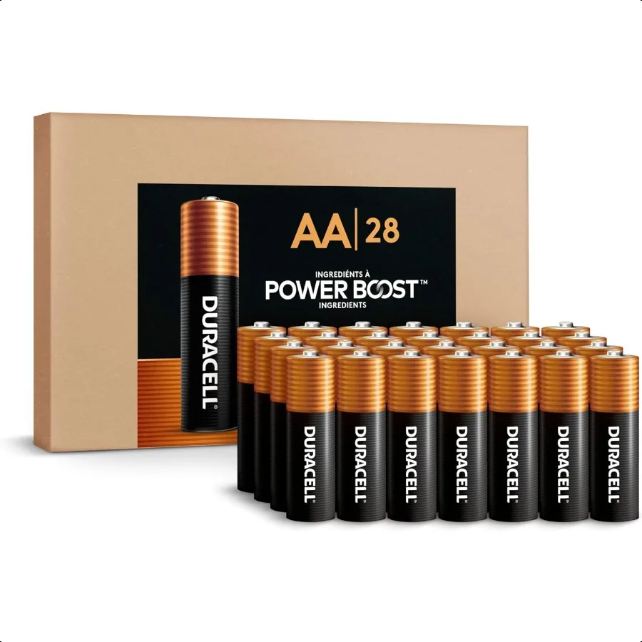 

Щелочные батарейки Duracell Coppertop AA с ингредиентами POWER BOOST, 28 шт., долговечные щелочные в многоразовой упаковке для Quic