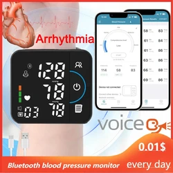 Voz Bluetooth Voz Monitor De Pressão Arterial De Pulso, USB Recarregável, Tonômetro De Exibição Grande, Esfigmomanômetro Digital, Tonômetro