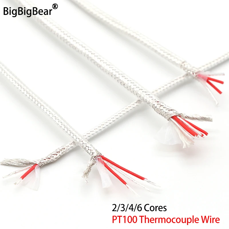 1~10m PT100 PTFE Thermocouple Wire 2 3 4 6Cores Transparent Silver Plated Copper Shield Signal Line Compensation Cable