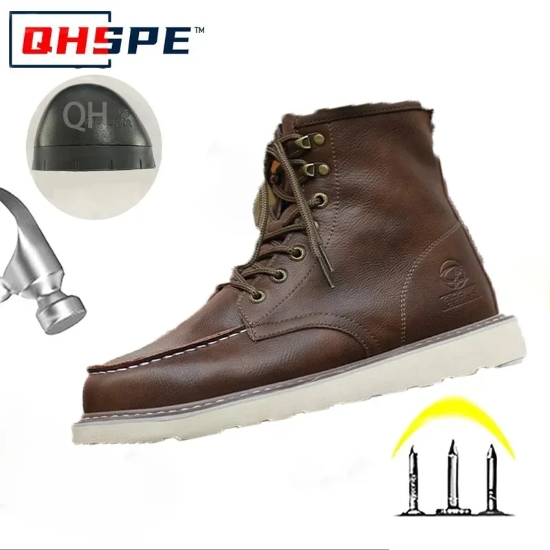 Breathable Cowhide Labor Protection Shoes with Steel Toe Caps for Anti Smashing Anti Puncture Safety Shoes Wear-resistant