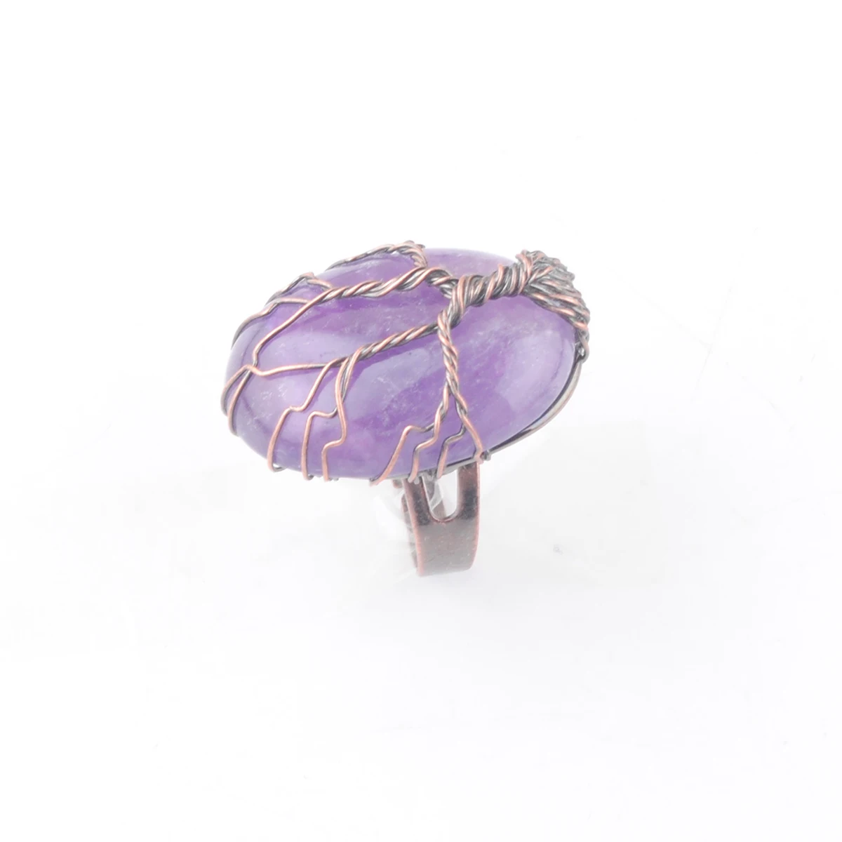 New Arrivals Antique Finger Rings Purple Natural Amethyst Stone Copper Wire Wrapped Adjustable Ring Jewelry 1Pcs AX3053