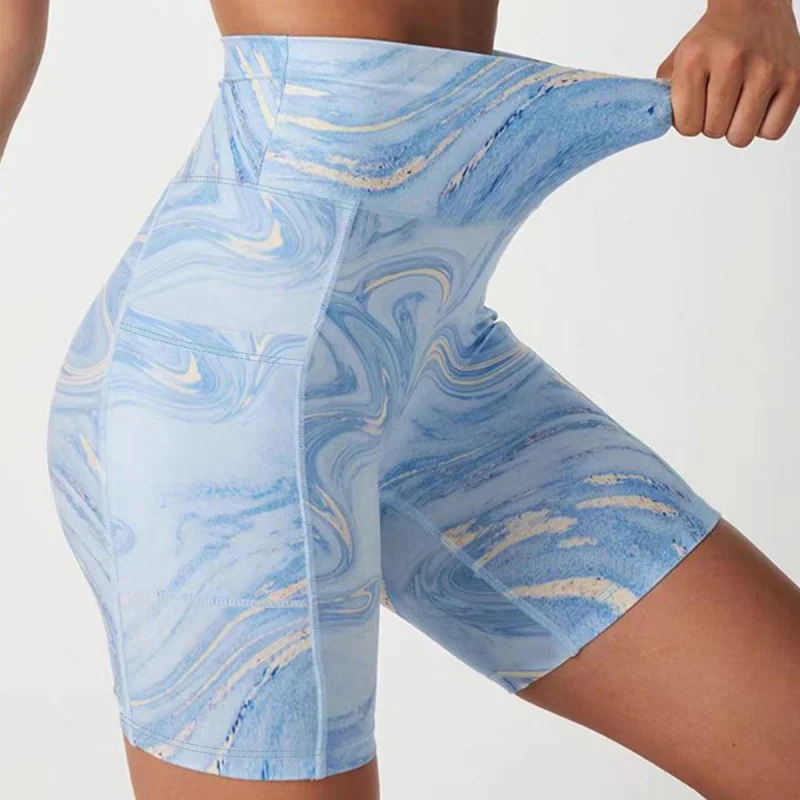 WESTSHAN-pantalones cortos con estampado de Yoga para mujer, Shorts ajustados para correr, talla europea y estadounidense, alta calidad, cintura alta, levantamiento de cadera