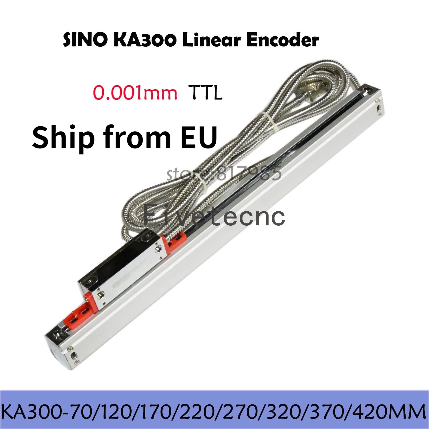 Codificador Linear 70 120 170 220 270 320 370 420 mm Comprimento do Curso 1um 5v Ttl Régua Óptica Sino Escala de Vidro Resolução 0.001 mm Ka300