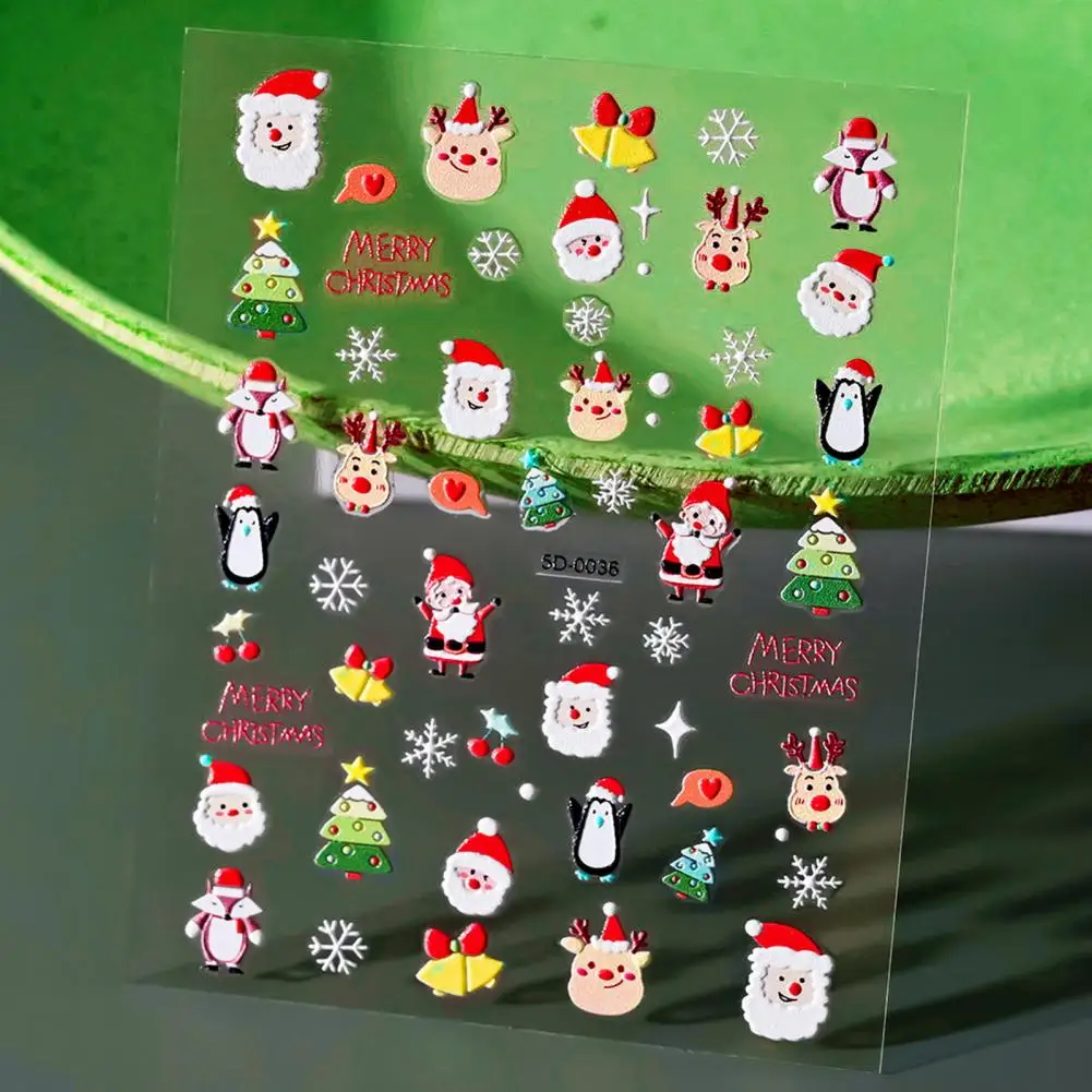 Self-adhesive Nail Stickers Holiday Nail Stickers Christmas 5d Nail Art Stickers Snowman Santa Claus Elk Self-adhesive for Diy