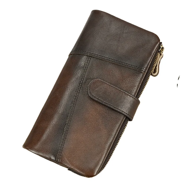 

Роскошный винтажный кожаный кошелек-портмоне унисекс с эффектом потертости, длинный, в стиле пэчворк, с множеством отделений для карт, RFID-защитой, модный, в стиле сумки