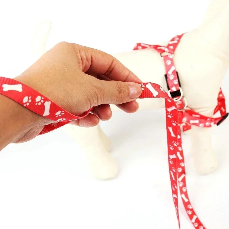 Pet Dog Bone Printing Harness and Leash Set Summer Fashion Harness for Dog Cat dog Supplise Chihuahua Adjustable Walking Puppy