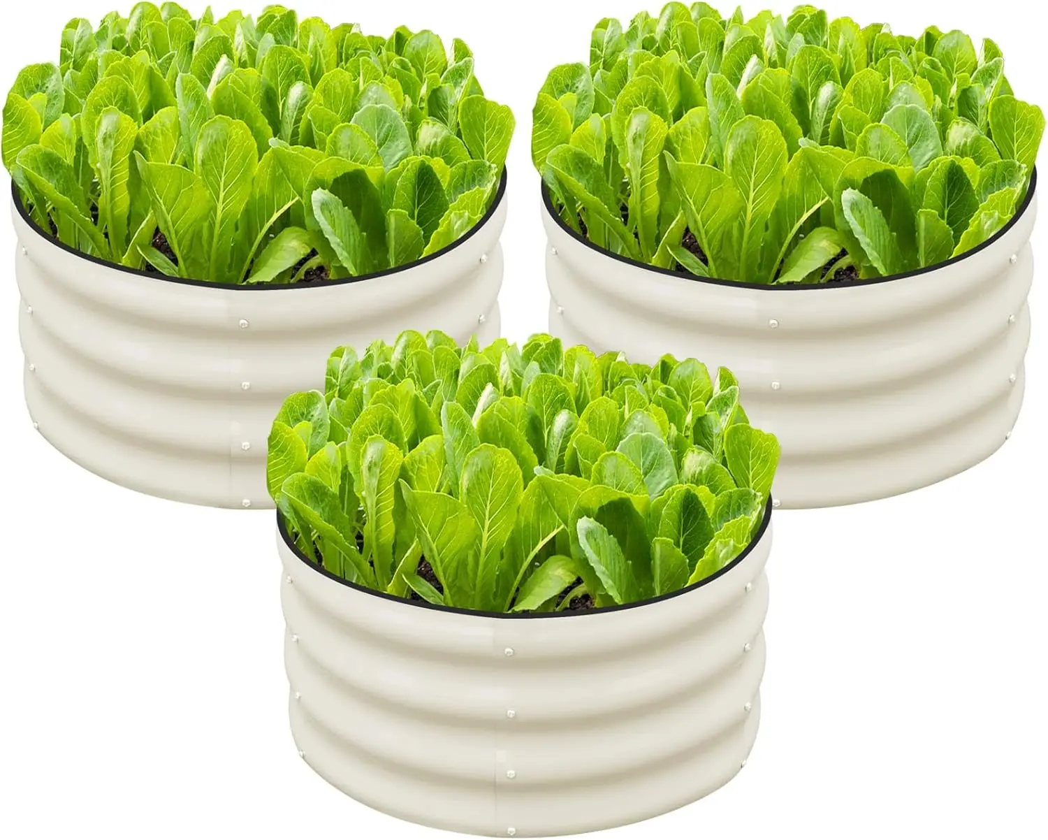 Outdoor Round Galvanized White Planter Boxes for Plants and Vegetables - 3 Pcs Kit