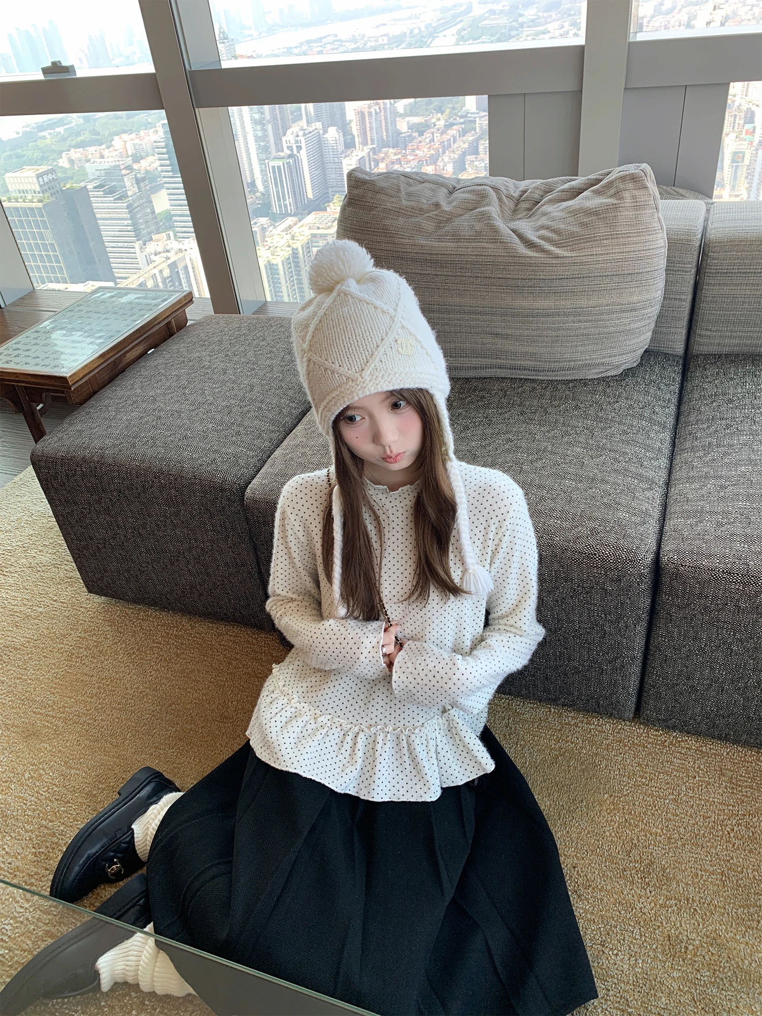 

Футболка с длинным рукавом для девочек, нижняя одежда, базовая футболка, верхняя одежда, с текстурой в горошек и облачным узором, из мягкого хлопка, для повседневной носки