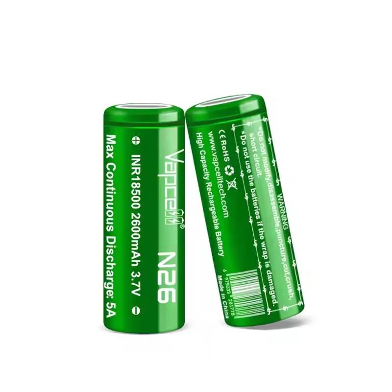 High Capacity Original Vapcell N26 INR 18500 Battery 2600mah 5A 3.7V VS N24 Cell Rechargeable Li-ion Battery For Camera Toys
