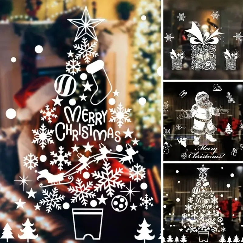 Weihnachten Schneeflocke Fenster Aufkleber Weihnachtsmann Rentier Wand Glas Aufkleber Weihnachtsdekorationen 2024 Home Decor Aufkleber