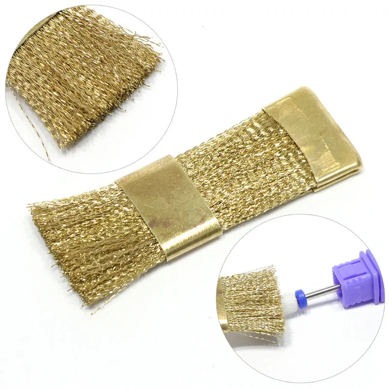 

1pc Nail Drill Bit Cleaning Brush Golden Color Portable For Electric Manicure Drills Copper Wire Drill Brusher Cleaner