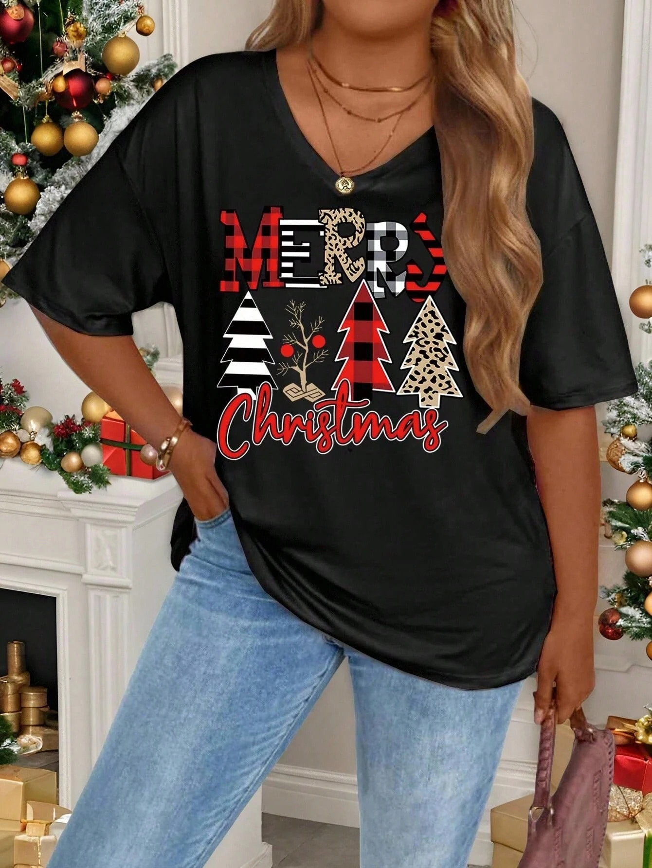 

Plus Size Faith Design Pattern Printed T-shirts Summer Fashionable High Quality Short Sleeved Casual Sports V-Neck Pullover Top